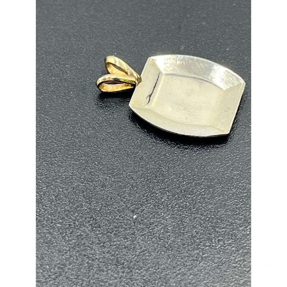 Vintage 14K Two-Tone Gold Ornate Floral Engraved Rectangular Pendant Charm 1.08g